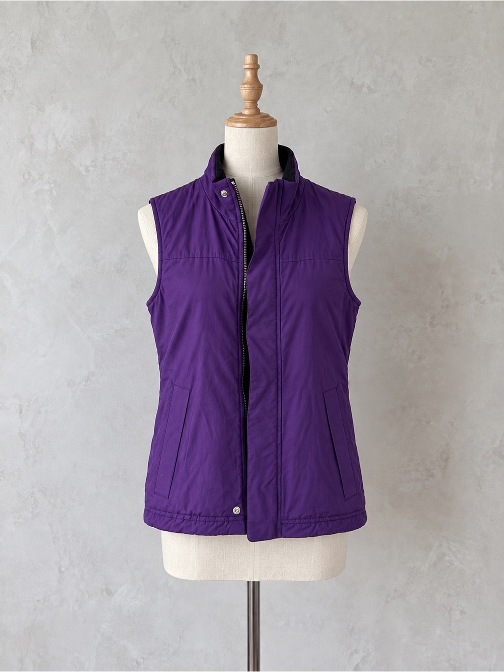 Lauren Ralph Lauren Reversible Fleece Vest Purple Black Zip Pockets Women’s S